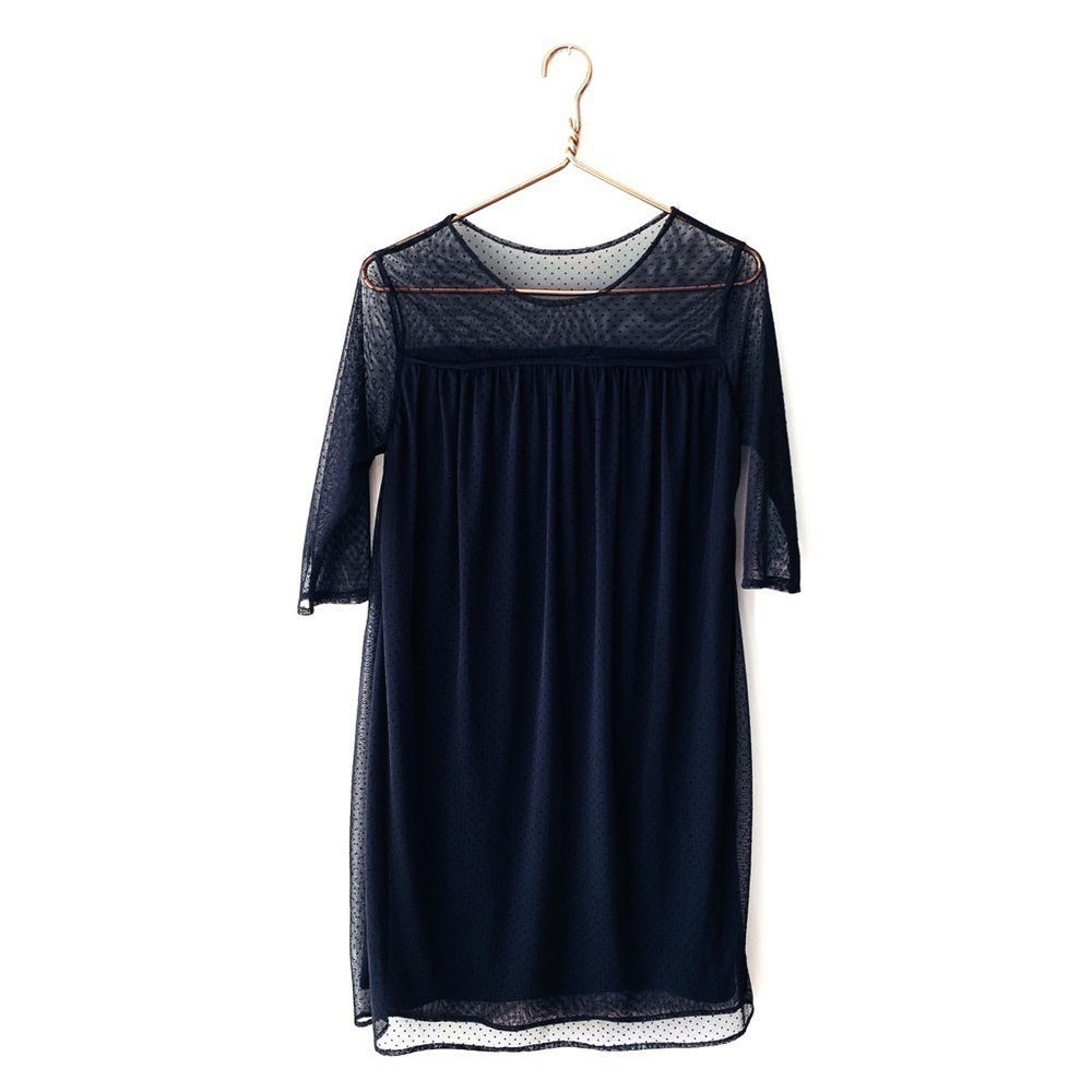 Leota | Mesh Swiss Polka Dot Shift Dress Black